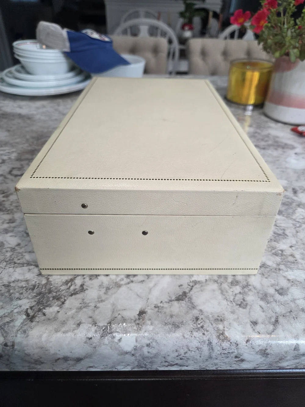 60's Vintage MCM 2 Tier Ivory Jewelry Box Red Velvet Interior MCM